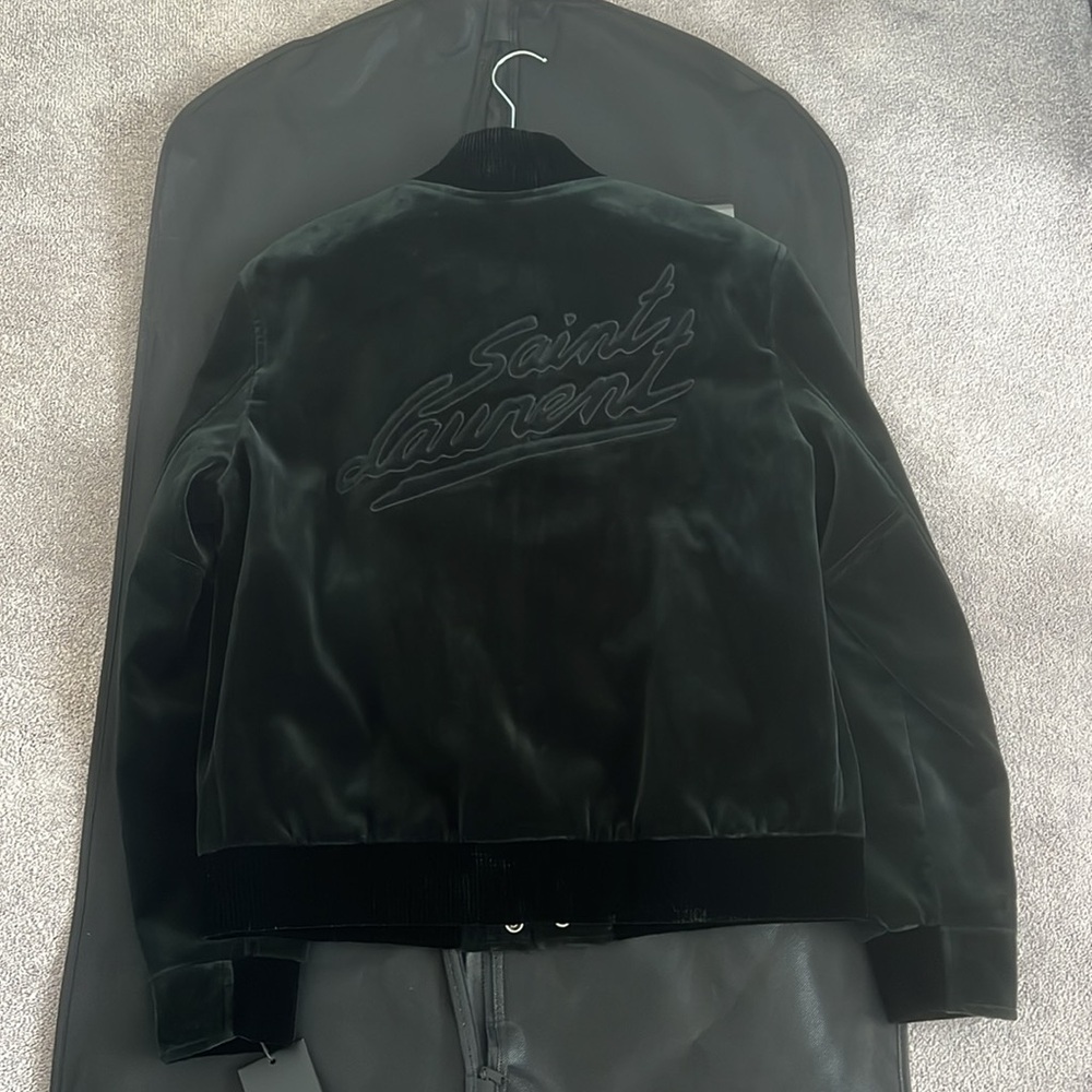 Saint Laurent Men's Velvet Logo Teddy Jacket - Picture 3 of 16